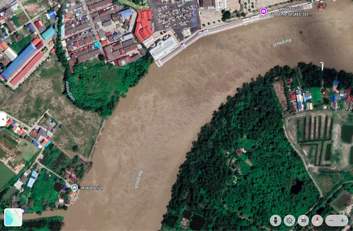ภาพดาวเทียมแม่น้ำบางปะกงช่วงวัดโสธร 15 สิงหาคม 2022