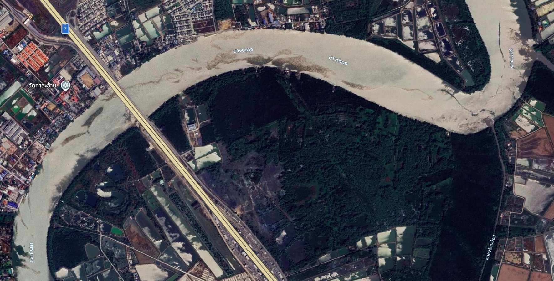 ภาพดาวเทียมแม่น้ำบางปะกงช่วงวัดท่าสะอ้าน 6 มีนาคม 2024