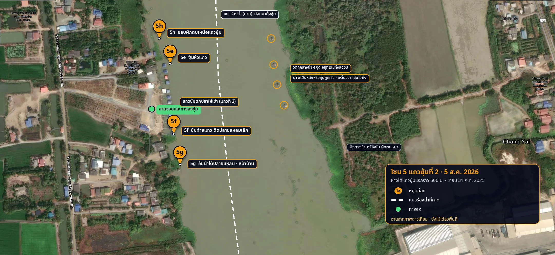 แถวซุ้มที่ 2 พร้อมหมุดย่อย ทางลง และวัตถุกลางน้ำ