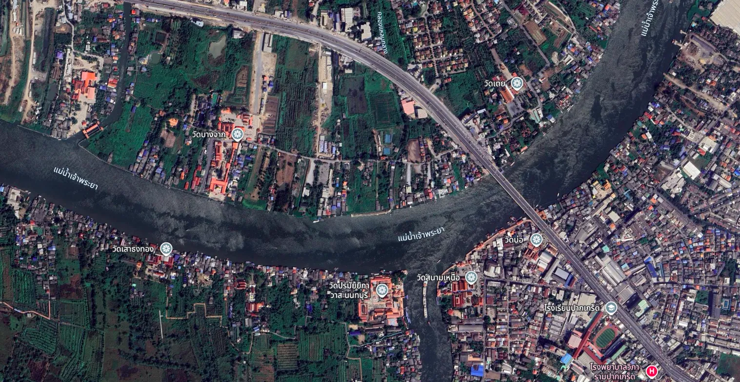 ภาพดาวเทียมแม่น้ำเจ้าพระยาช่วงปากเกร็ด 9 กุมภาพันธ์ 2024