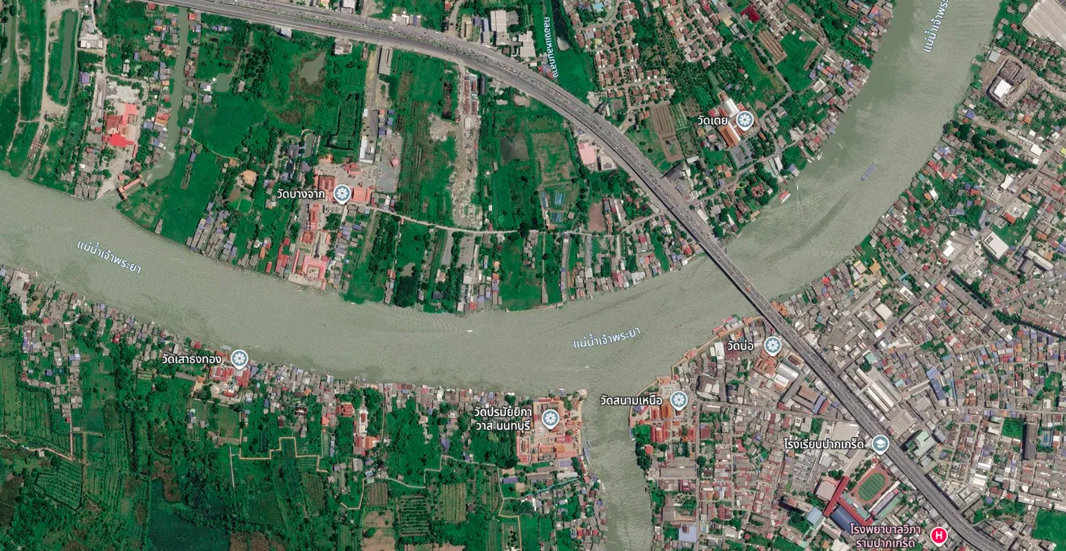 ภาพดาวเทียมแม่น้ำเจ้าพระยาช่วงปากเกร็ด 21 มิถุนายน 2026