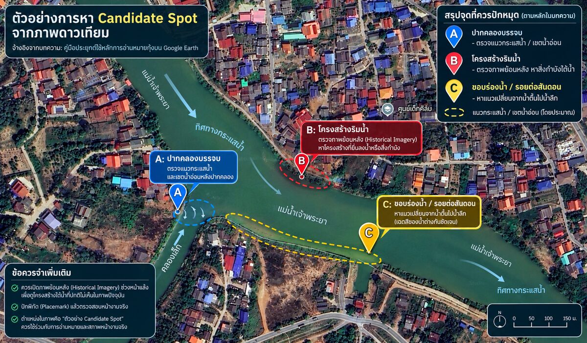 การประยุกต์ใช้ Google Earth เพื่ออ่านหมายตกกุ้งก้ามกราม